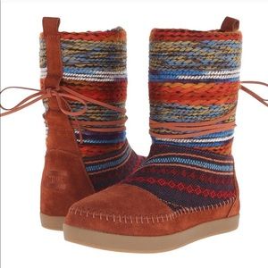 TOMS Nepal Boot Cognac Fashion Suede Textile Sz 8